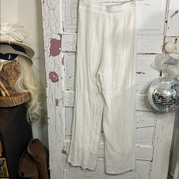Lulu's White Wide Leg Crepe Rayon Blend Fully Lined Elastic Tie Waist Pants Sm - Picture 4 of 5